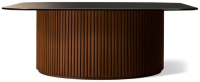Kindred Coffee Table - Square Smoked Glass Top - Rounded Corners - Cylindrical Pedestal Base - Fluted Details