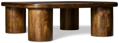 Jofran Mandara Coffee Table - Thick Top - Rounded Corners - Cylindrical Pedestal Legs - Solid Asian Hardwood