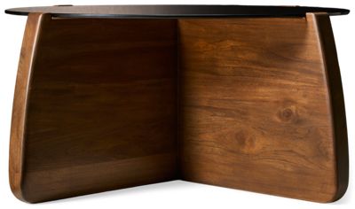 Asher Coffee Table - Round Smoked Glass Top - Solid Asian Hardwood - Unique Modern Design