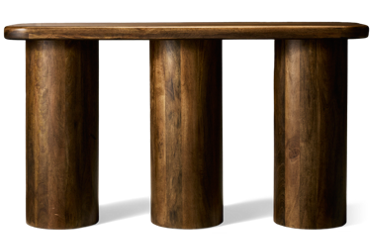 Mandara Sofa Table -  Thick Top - Rounded Corners - Cylindrical Pedestal Legs - Solid Asian Hardwood