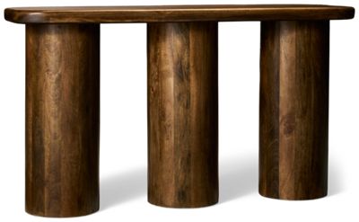 Mandara Sofa Table -  Thick Top - Rounded Corners - Cylindrical Pedestal Legs - Solid Asian Hardwood