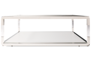 Jasper Square Coffee Table - Glass Top - Open Shelf - Casters - Polished Stainless Steel Frame - Contemporary Glam