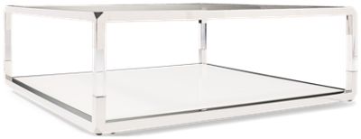 Jasper Square Coffee Table - Glass Top - Open Shelf - Casters - Polished Stainless Steel Frame - Contemporary Glam