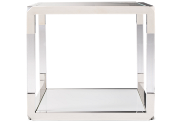 Jasper End Table - Glass Top - Open Shelf - Polished Stainless Steel Frame - Contemporary Glam