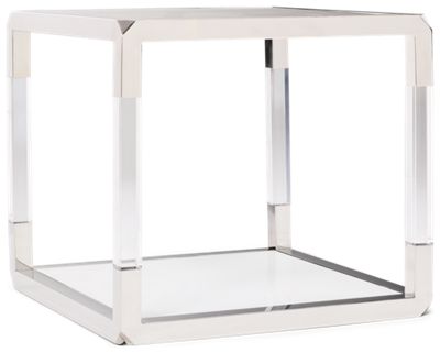 Jasper End Table - Glass Top - Open Shelf - Polished Stainless Steel Frame - Contemporary Glam