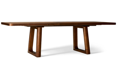 Delia Rectangular Dining Table - Modern Trestle Design - Rounded Corners - 20" Self-Storing Extension Leaf