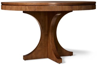 Manhattan Valley Round Dining Table - Sculpted Pedestal Base - Vintage Chestnut Finish - Grooved Details