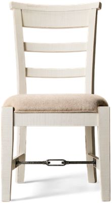 Haven Side Chair - Plush Fabric Upholstered Seat - Rustic Distressed Finish - Metal Turnbuckle Detail