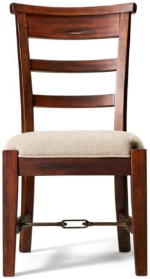Vineyard Side Chair - Farmhouse-Inspired Design - Gently Curved Ladder Back - Thick Square Legs - Distressed Metal Turnbuckle Detail - Upholstered Seat