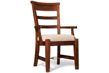 Vineyard Arm Chair - Solid Mahogany Construction - Upholstered Seat Cushion - Stylish Curved Ladder Back - Industrial Metal Turnbuckle Detail