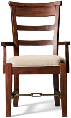 Vineyard Arm Chair - Solid Mahogany Construction - Upholstered Seat Cushion - Stylish Curved Ladder Back - Industrial Metal Turnbuckle Detail