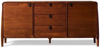 Carlos Buffet - 2 Doors - 3 Storage Drawers - Sleek Waterfall Top - Chic Dining Sideboard