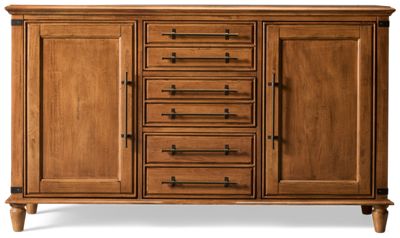 Banks Farmhouse Chic Buffet - Distressed Nickel Finish - 3 Drawers - 2 Doors - Adjustable Shelves - Rustic Industrial Charm