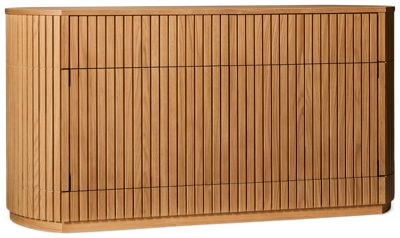Transformer Table Round Sideboard - Fluted Design - Top Drawer - 2 Doors with Inside Storage Shelves - Curved Sides - Solid Oak