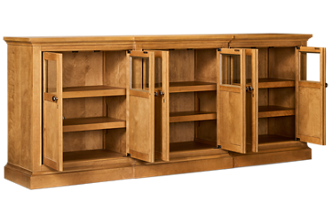 Birchaven Credenza - 6 Storage Doors With Glass Front Tops - Adjustable Shelves - Hidden Lighting - Back Cutouts For Wire Management - Traditional