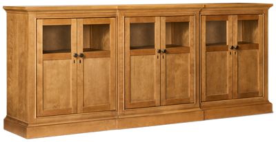 Birchaven Credenza - 6 Storage Doors With Glass Front Tops - Adjustable Shelves - Hidden Lighting - Back Cutouts For Wire Management - Traditional