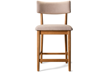 Archimedes Counter Stool - Transitional Design - Curved Upholstered Back - Tapered Square Legs - Solid Asian Hardwood