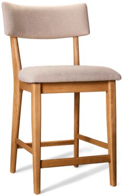 Archimedes Counter Stool - Transitional Design - Curved Upholstered Back - Tapered Square Legs - Solid Asian Hardwood