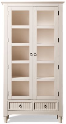 Westport Display Cabinet - Transitional Style - 2 Glass Doors - 2 Utility Drawers - Spacious Shelves - Classic Crown Molding