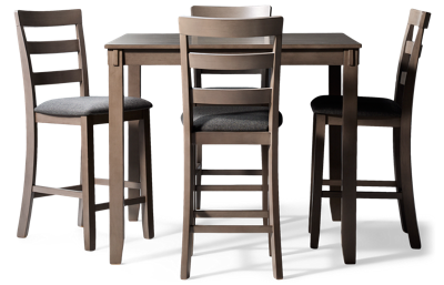 Bridson 5 Piece Counter Height Dining Set - Classic Design - Rich Grey Finish - 36" Smooth Top Square Table - Four Upholstered Stools