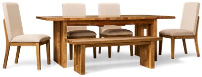 La Jolla 6 Piece Dining Set - Rectangular Solid Wood Table with 18" Extension Leaf - Four Upholstered Side Chairs - One Bench - Seats Up To 7