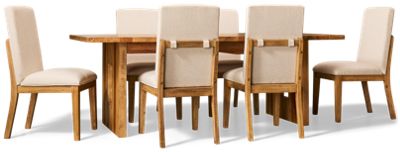 La Jolla 7 Piece Dining Set - Rectangular Solid Wood Table with 18" Extension Leaf - Six Upholstered Side Chairs - Seats 6
