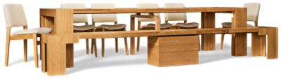 Transformer Table Original 4.0 8 Piece Extendable Dining Set - Adjustable Table - Solid Wood Construction - Seats up to 12 - Includes 6 Stackable Chairs - Matching Extendable Bench