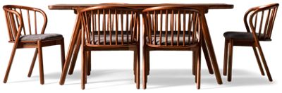 Carlos 7 Piece Dining Set - Rectangular Table - Stylish Splayed Legs - Upholstered Chairs - Elegant Curved Spindle Backs - Plush Seats - Transitional Style - Seats 6