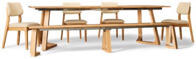 Transformer Nova 6 Piece Dining Set - Solid Oak - Extendable Table & Bench - 4 Upholstered Side Chairs - Seats up to 10
