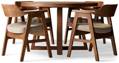 Mia 5 Piece Dining Set - Modern Round Table - 4 Upholstered Armchairs - Solid Hardwood Construction