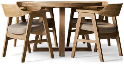 Mia 5 Piece Dining Set - Modern Round Table - 4 Upholstered Armchairs - Solid Hardwood Construction