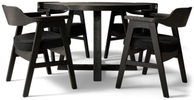 Mia 5 Piece Dining Set - Modern Round Table - 4 Upholstered Armchairs - Solid Hardwood Construction