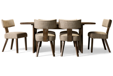 Malibu 7 Piece Dining Set - Rectangular Solid Asian Hardwood Table with Panel Style Base - Contemporary Comfort - Seats 6