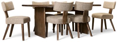 Malibu 7 Piece Dining Set - Rectangular Solid Asian Hardwood Table with Double Pedestal Base - Contemporary Comfort - Seats 6