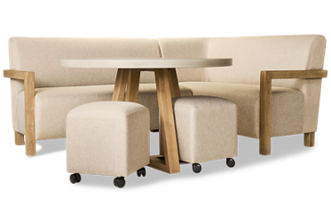 Gibson 4 Piece Dining Set - Contemporary Breakfast Nook - Round Table - Upholstered Bench - Stools with Casters