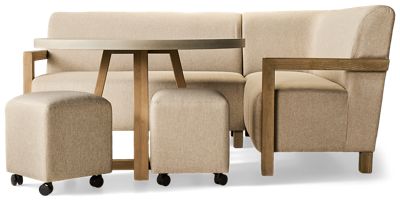 Gibson 4 Piece Dining Set - Contemporary Breakfast Nook - Round Table - Upholstered Bench - Stools with Casters