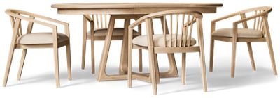 Carmella 5 Piece Dining Set - Round Table with 22" Leaf - Four Spindle Back Upholstered Chairs - Seats 4