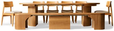 Transformer Table Round 8 Piece Extendable Dining Set - Adjustable Table - Solid Oak - Modern Rounded Design - Seats up to 12 - Extendable Bench - 6 Stackable Side Chairs