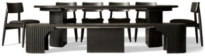 Transformer Table Round 8 Piece Extendable Dining Set - Adjustable Table - Solid Oak - Modern Rounded Design - Seats up to 12 - Extendable Bench - 6 Stackable Side Chairs