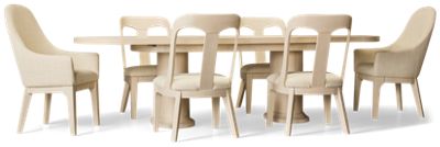 Trisha Yearwood Harmony 7 Piece Dining Set - Oblong Table with Two Extension Leaves - 4 Side Chairs - 2 Upholstered Armchairs - Seats 6