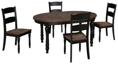 Madison County 5 Piece Dining Set - Oval Solid Pine Table with Leaf - Four Ladder-Back Chairs - Modern Farmhouse