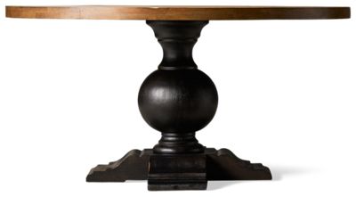 Country Living Barnwood Round Dining Table - Bold Turned Pedestal Base - Contrasting Round Planked Top - Durable Oak Veneers - Solid Asian Hardwood