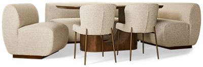 Urban Nest Banquette 8 Piece Set - Modular Dining Nook - U-Pedestal Base Table - Curved Banquette Bench - 2 Side Chairs - Soft Performance Fabric