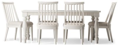 Westport 7 Piece Dining Set - Rectangular Table with Extension Leaf - Fluted Side Details - Six Comfortable Dowelback Chairs - Upholstered Seats