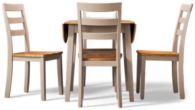 Gesthaven 5 Piece Dining Set - Round Butcher Block Veneer Table with Two Drop Leaves - Four Ladder-Back Side Chairs - Solid Asian Hardwood - Transitional Style - Seats Up To 4