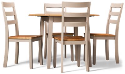 Gesthaven 5 Piece Dining Set - Round Butcher Block Veneer Table with Two Drop Leaves - Four Ladder-Back Side Chairs - Solid Asian Hardwood - Transitional Style - Seats Up To 4