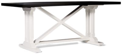 Alexa Dining Table - Rectangular Top - Solid Asian Hardwood - Contrasting Trestle Base - X Center Detail - Modern Farmhouse