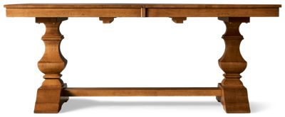 Banks Rectangular Dining Table - Traditional Style - Carved Trestle Base - Solid Asian Hardwood - Two Extension Leaves