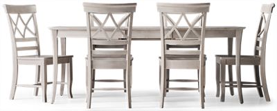 Vineyard 7 Piece Dining Set - Rectangular Table - Extension Leaf - Curved Double X Ladder Back Chairs - Solid Asian Hardwood -  Modern Farmhouse