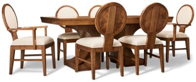 Manhattan Valley 7 Piece Dining Set - Rectangular Table with 18" Self-Storing Leaf - 4 Upholstered Side Chairs - 2 Upholstered Arm Chairs - Seats Up To 6